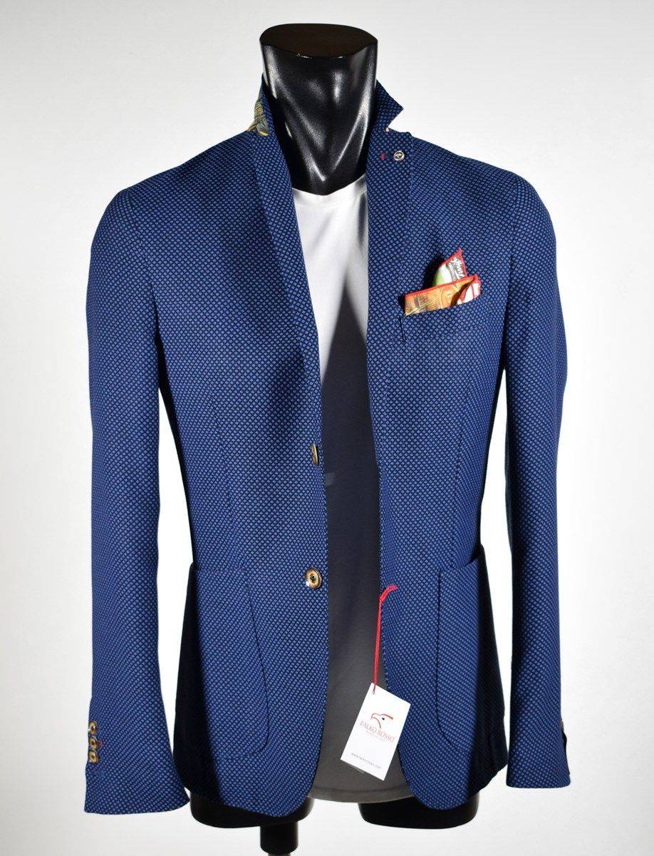 Falko Rosso Giacca Blu Sfoderata Slim Fit Misto Viscosa Made In Italy