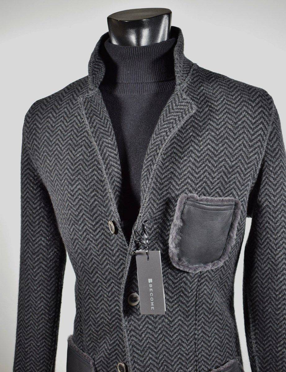Become Giacca In Pura Lana In Maglia Become Grigio Scuro Spigato