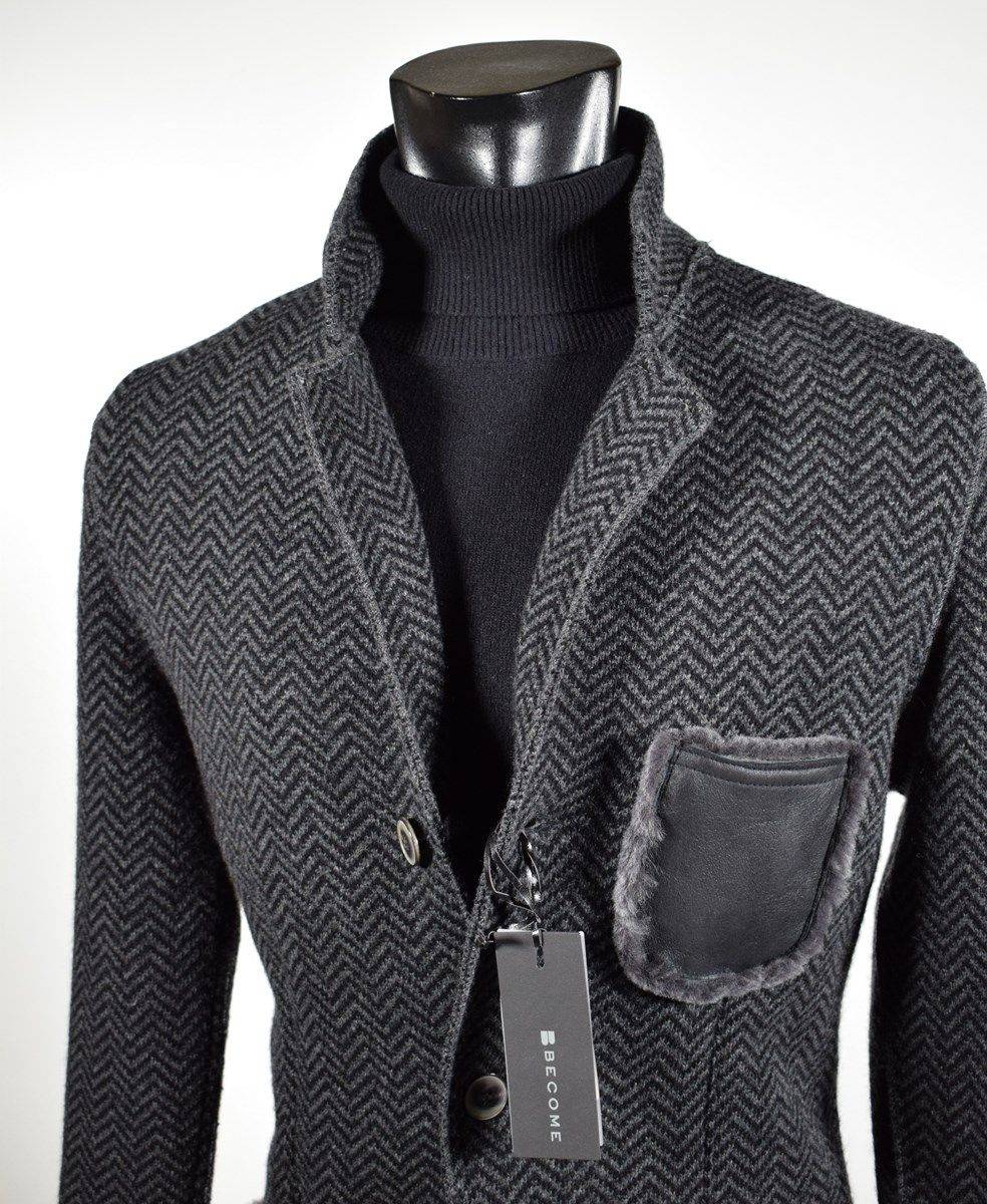 Become Giacca In Pura Lana In Maglia Become Grigio Scuro Spigato