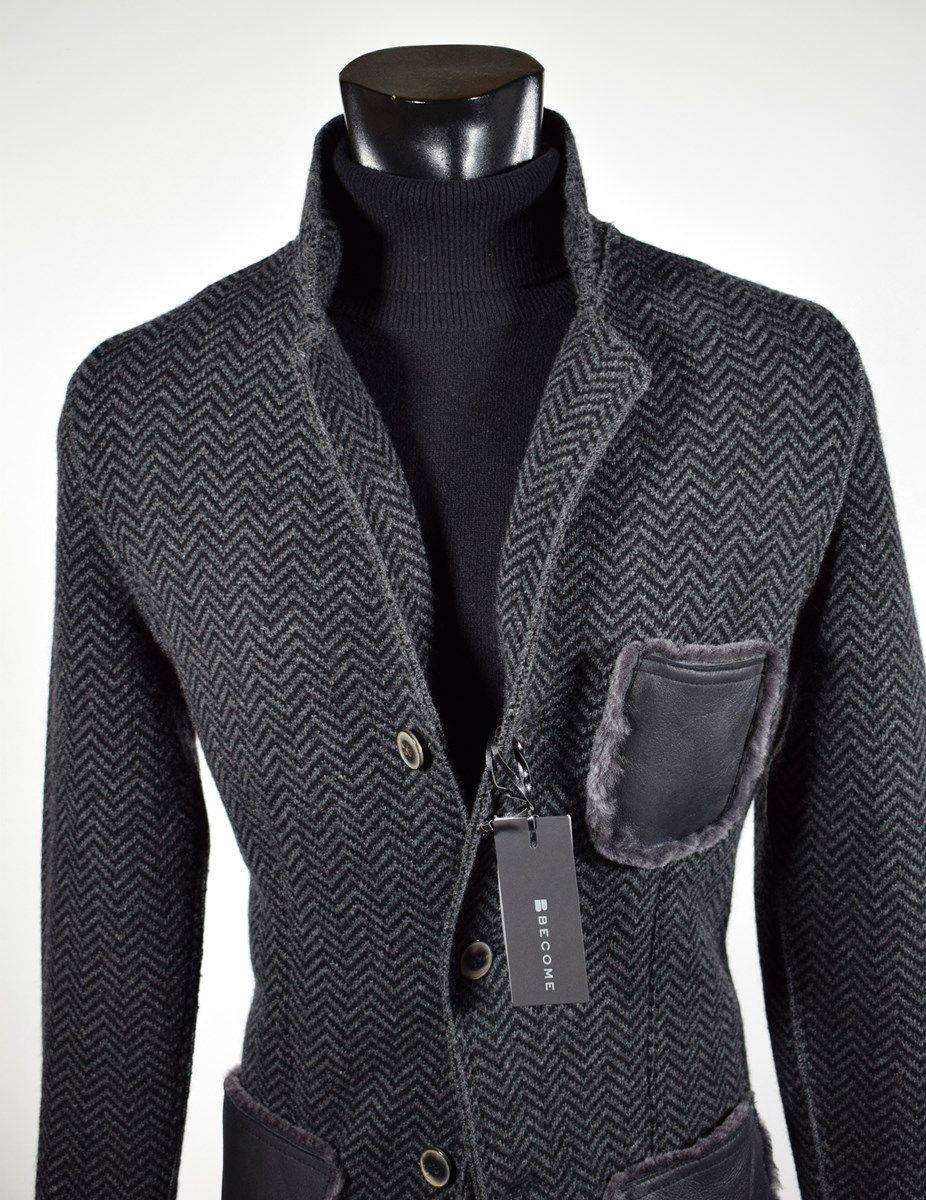 Become Giacca In Pura Lana In Maglia Become Grigio Scuro Spigato