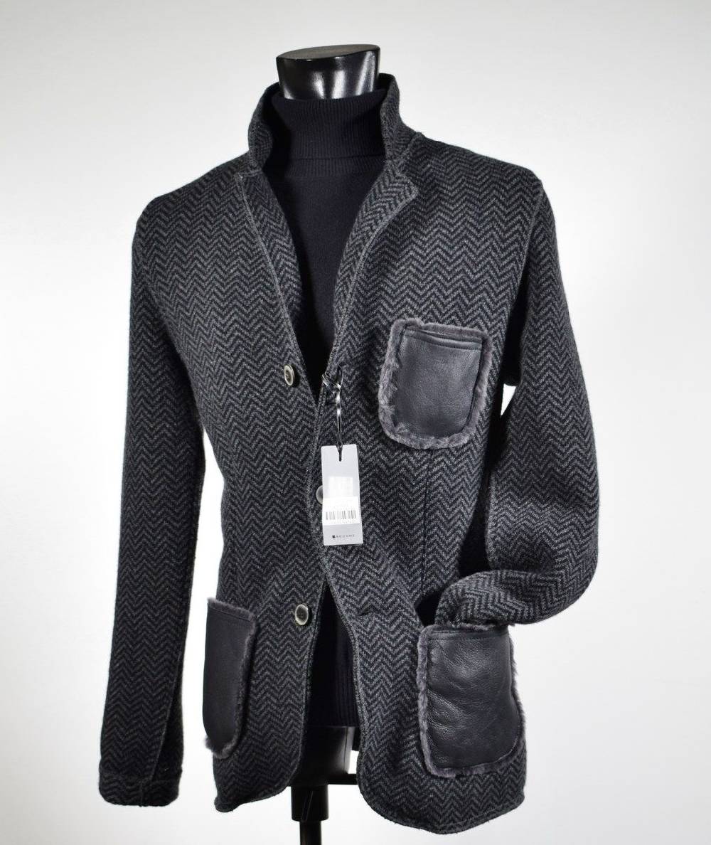 Become Giacca In Pura Lana In Maglia Become Grigio Scuro Spigato