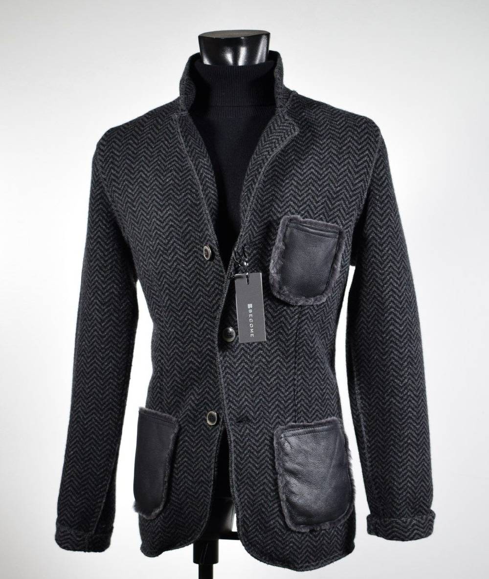 Become Giacca in pura lana in maglia become grigio scuro spigato