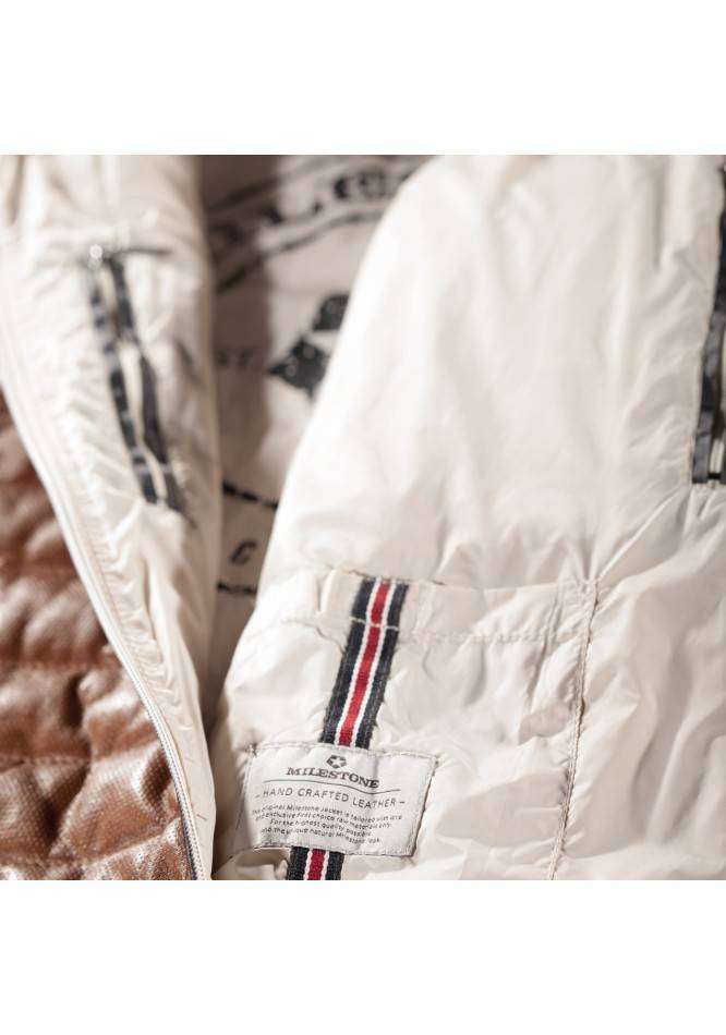 Milestone Giacca Milestone Cognac In Pelle Traforata Con Imbottitura Settantacinque Grammi