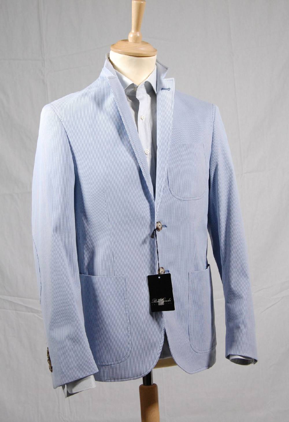 Piero Giachi Giacca Mille Righe Blu Sfoderata In Cotone