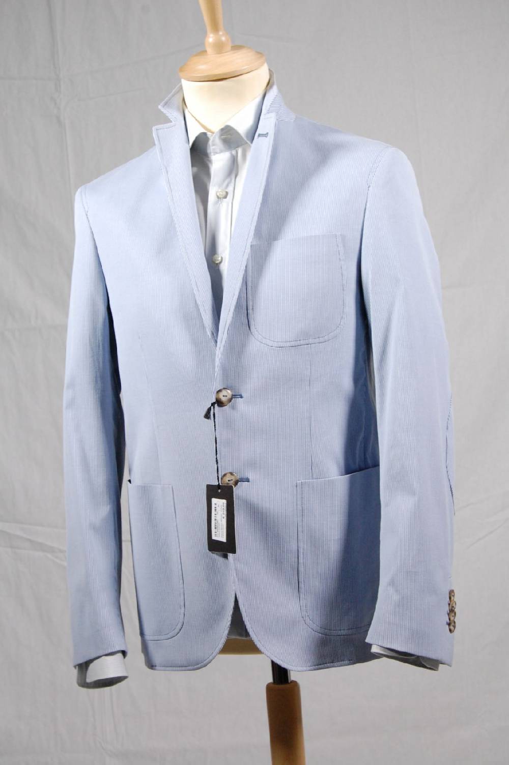 Piero Giachi Giacca Mille Righe Blu Sfoderata In Cotone