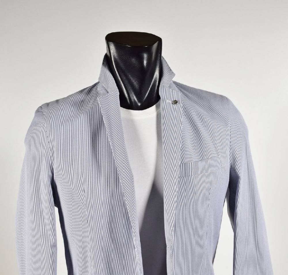 Falko Rosso Giacca Misto Cotone Elasticizzato A Righe Azzurro Sfoderata Made In Italy