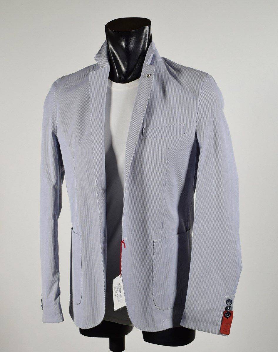 Falko Rosso Giacca Misto Cotone Elasticizzato A Righe Azzurro Sfoderata Made In Italy