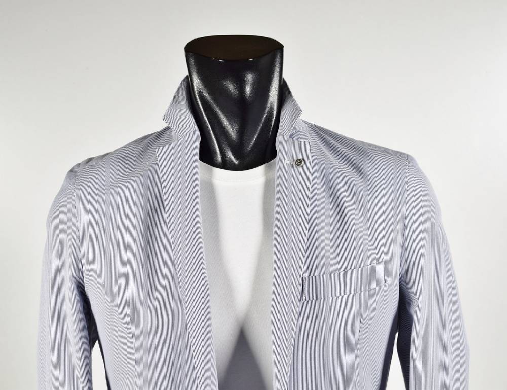 Falko Rosso Giacca Misto Cotone Elasticizzato A Righe Azzurro Sfoderata Made In Italy