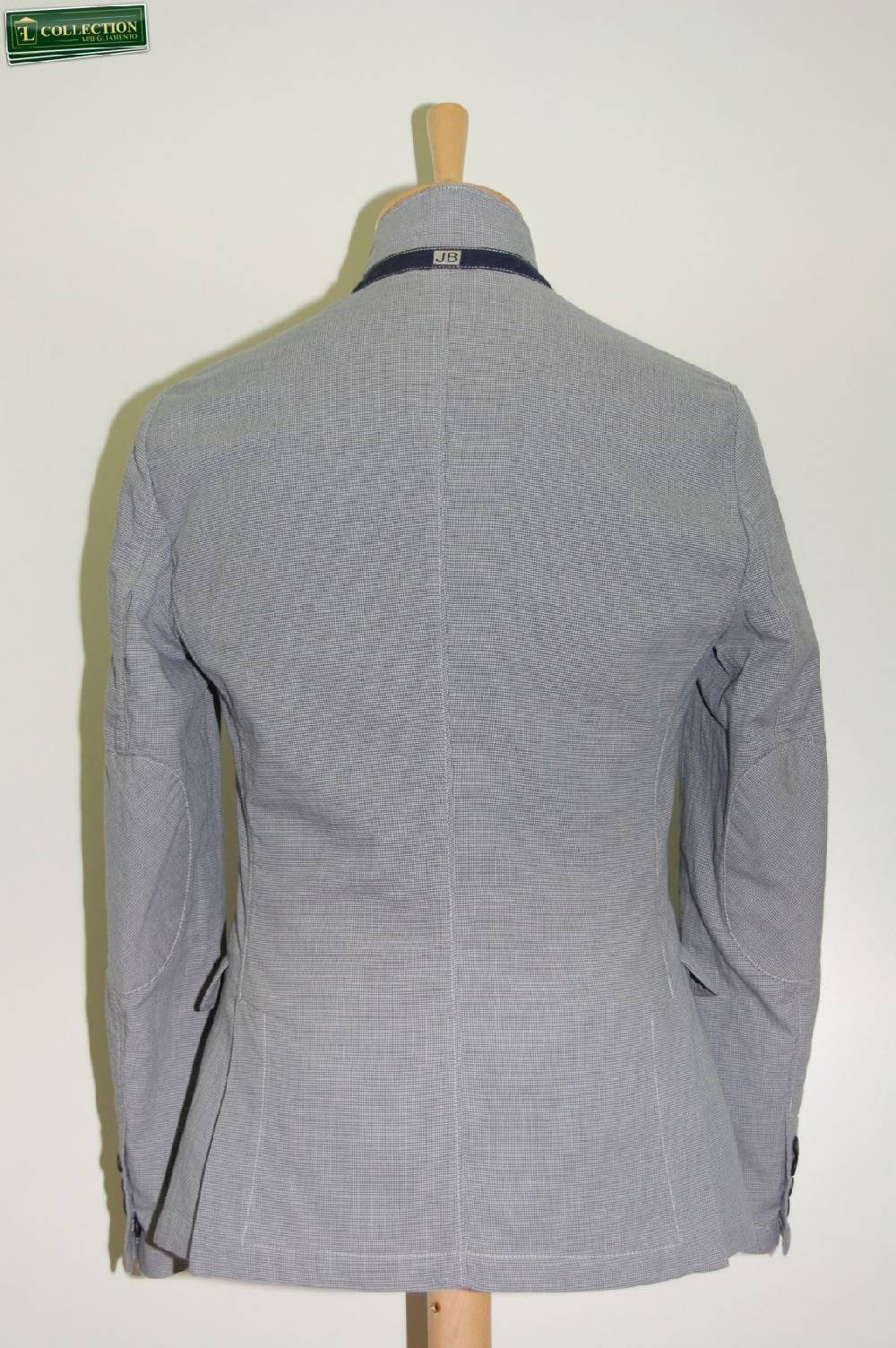 John Barritt Giacca Moda Cotone Lavato Micro Quadro Azzurro