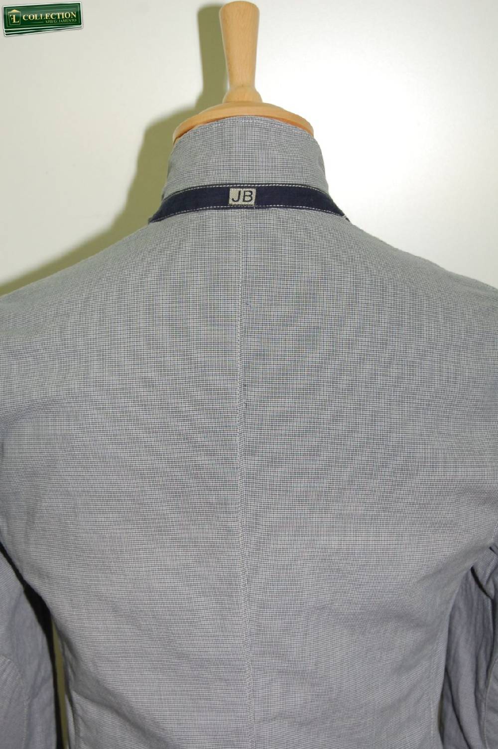 John Barritt Giacca Moda Cotone Lavato Micro Quadro Azzurro