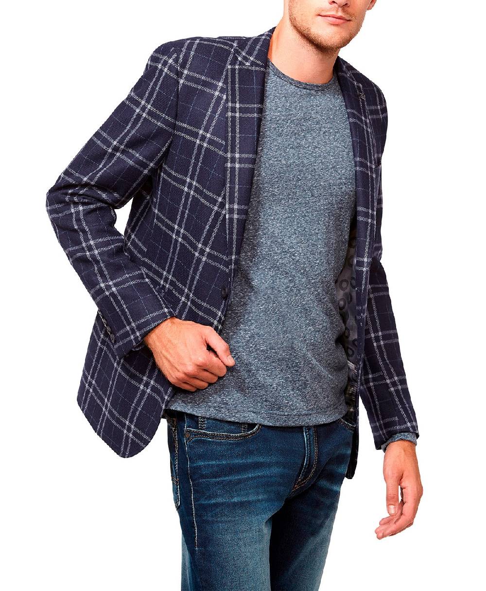 Digel Giacca Moda Slim Fit Digel In Misto Lana Blu A Quadri