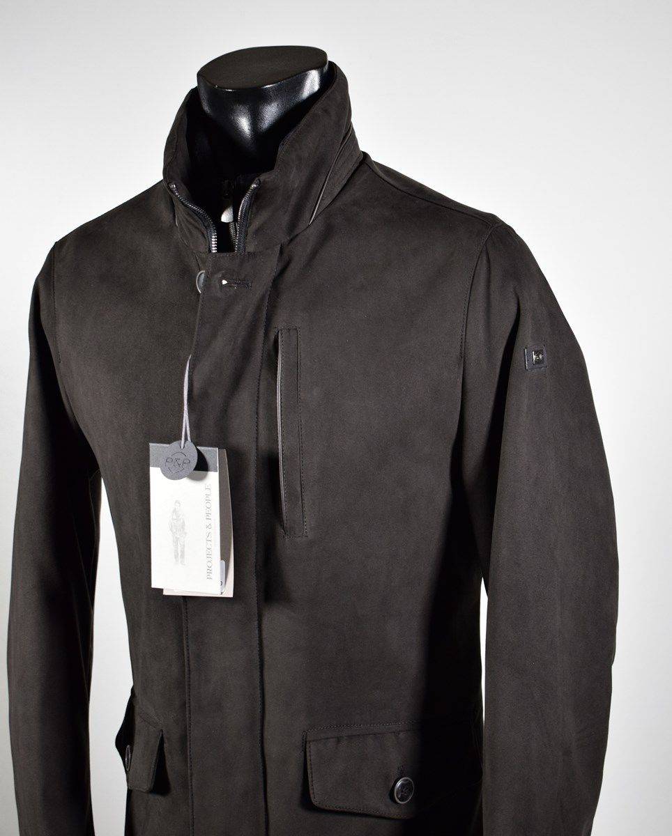 Projects & People Giaccone Marrone In Eco Camoscio Con Pettorina Staccabile