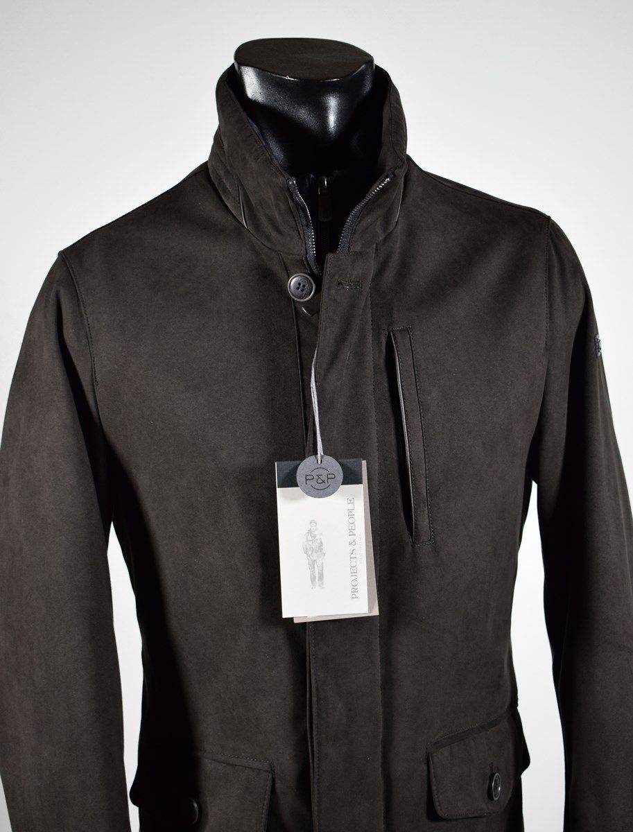 Projects & People Giaccone Marrone In Eco Camoscio Con Pettorina Staccabile