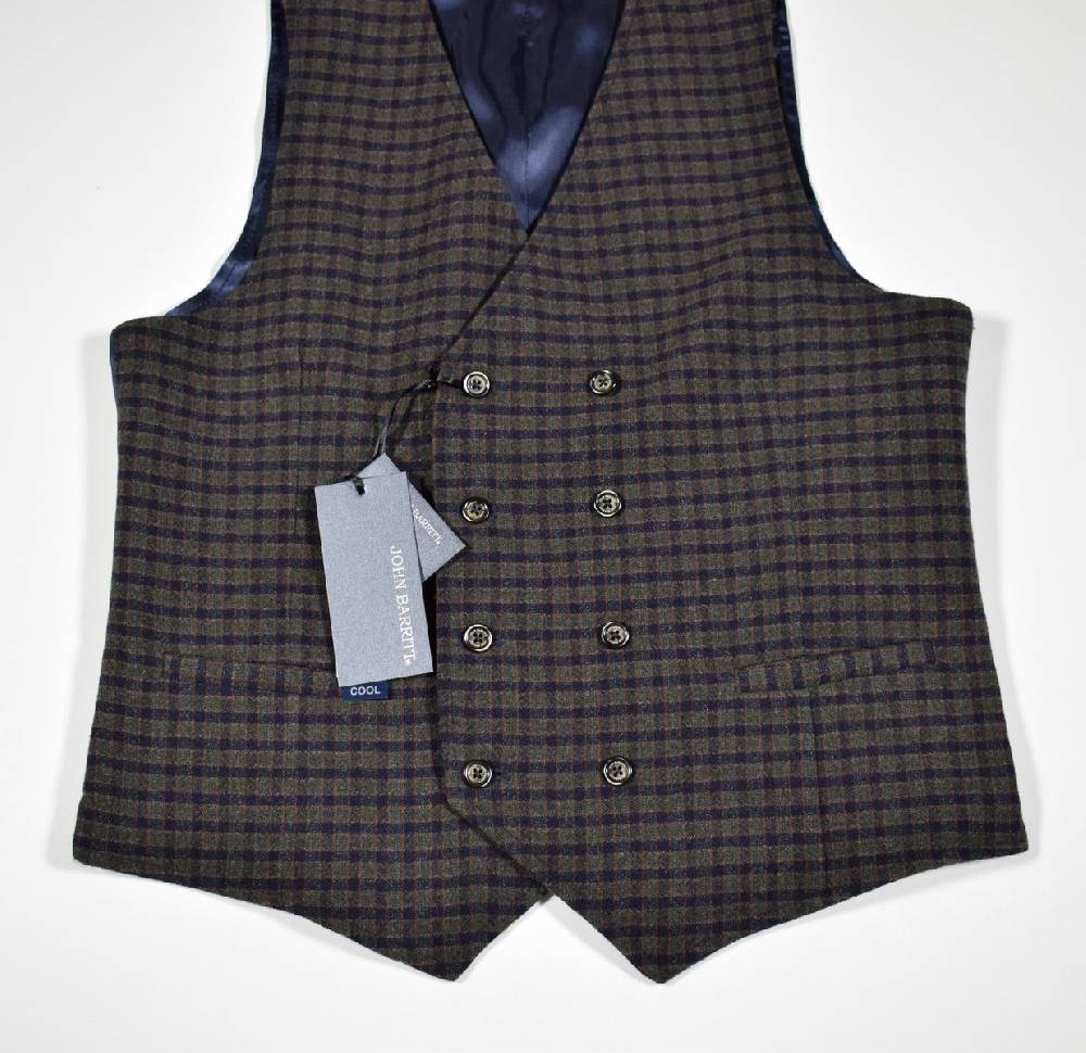 John Barritt Gilet John Barritt Doppio Petto Slim Fit Fantasia A Quadri Blu Verde