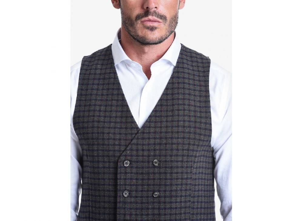 John Barritt Gilet john barritt doppio petto slim fit fantasia a quadri blu verde