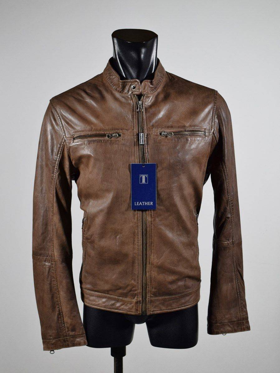 Talenti Giubbino Corto Marrone In Pelle Invecchiata Talenti Vestibilità Slim Fit