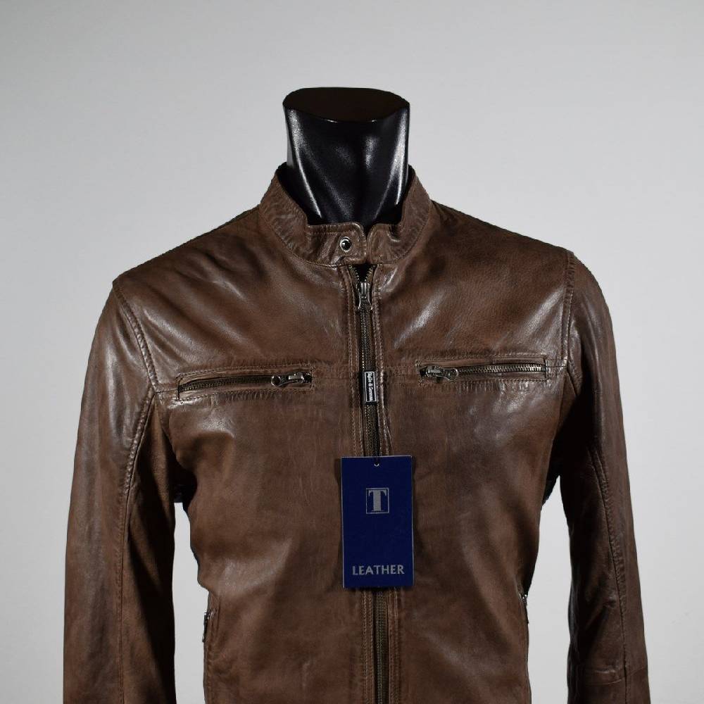 Talenti Giubbino Corto Marrone In Pelle Invecchiata Talenti Vestibilità Slim Fit