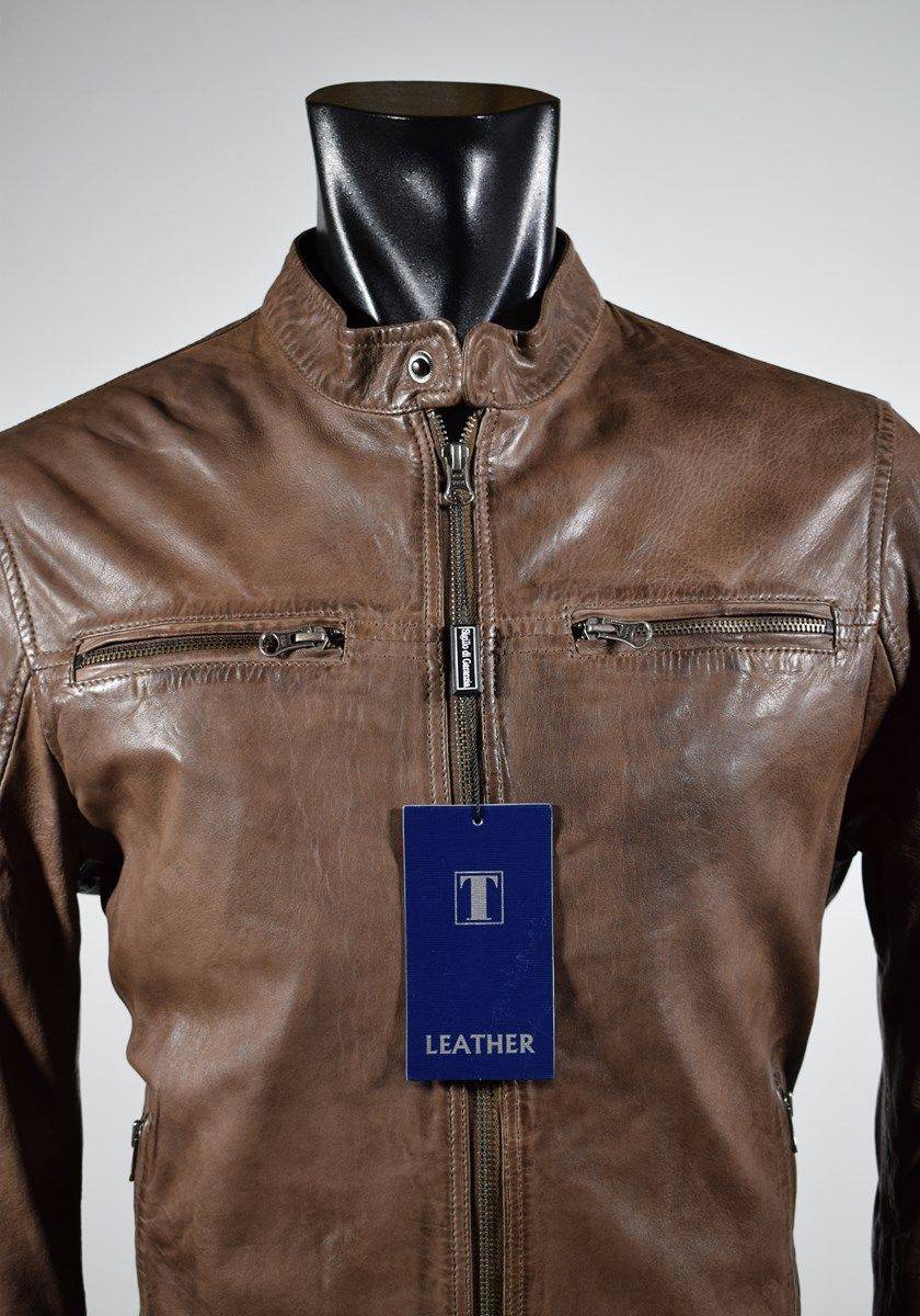 Talenti Giubbino Corto Marrone In Pelle Invecchiata Talenti Vestibilità Slim Fit