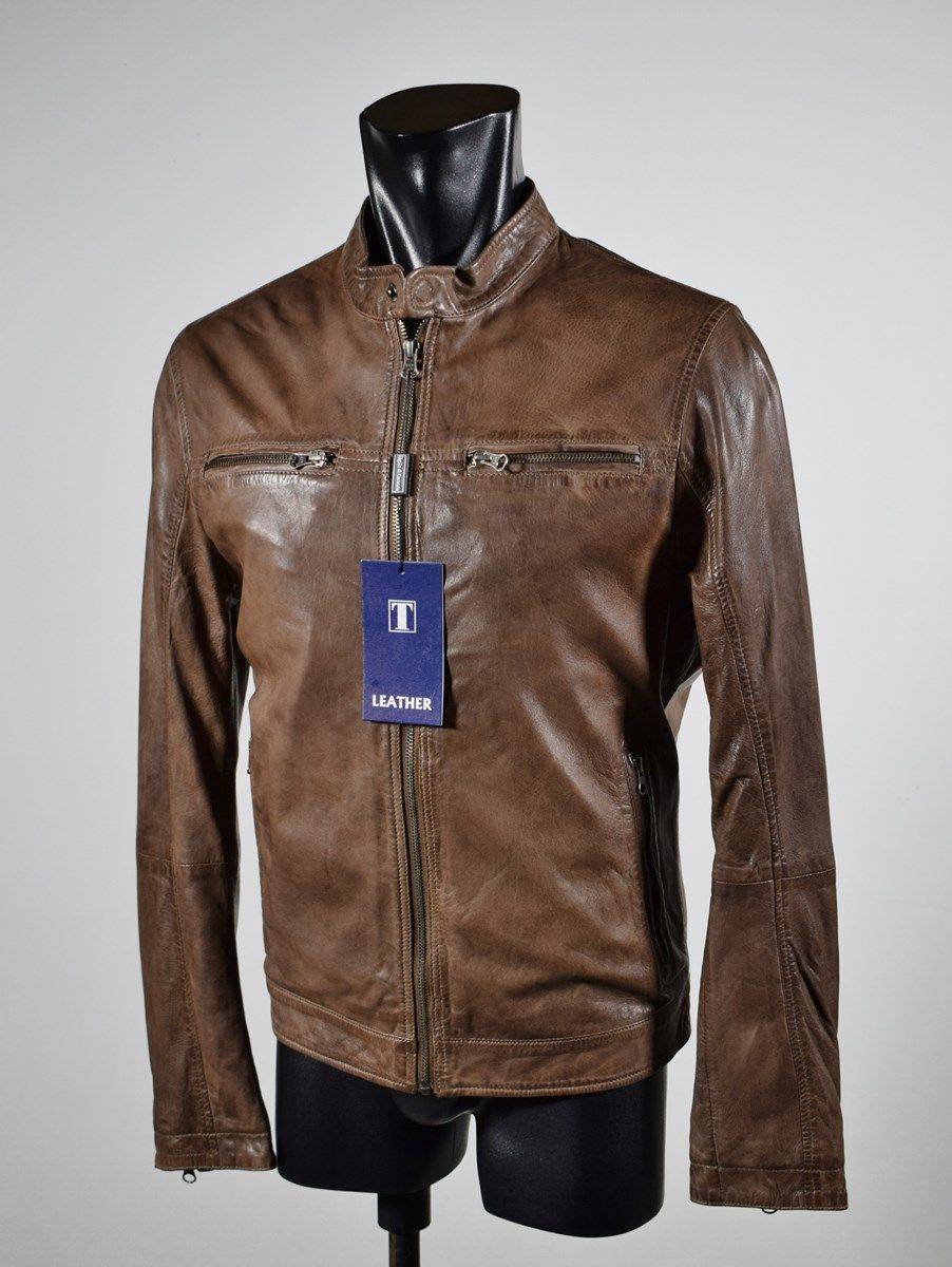 Talenti Giubbino Corto Marrone In Pelle Invecchiata Talenti Vestibilità Slim Fit