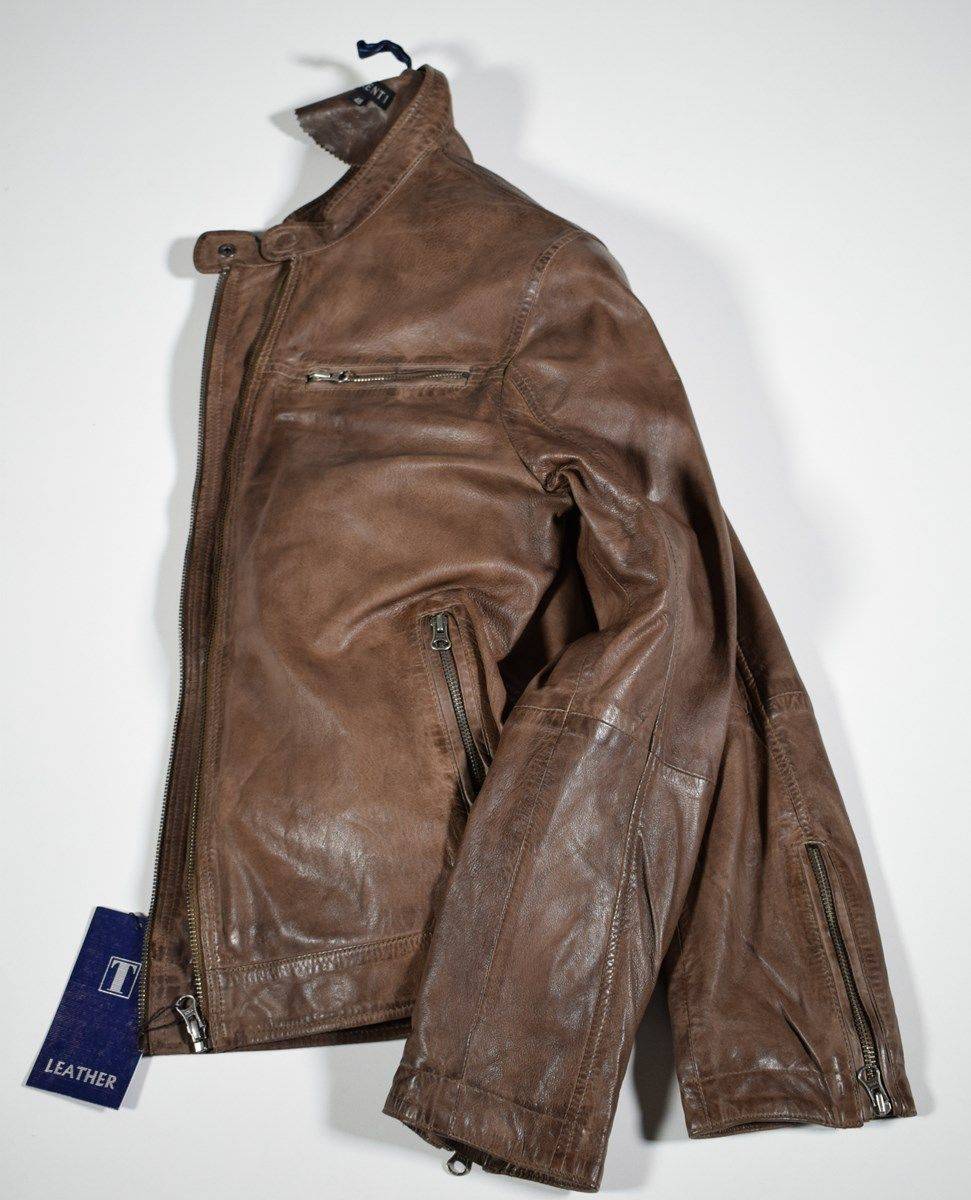 Talenti Giubbino corto marrone in pelle invecchiata talenti vestibilità slim fit