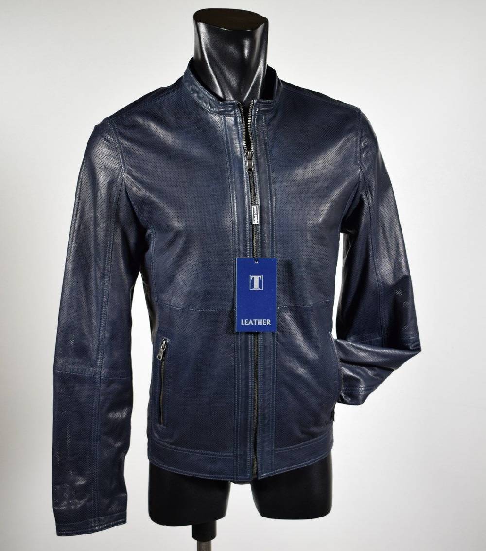 Talenti Giubbino Corto Talenti In Pelle Traforata Blu Slim Fit