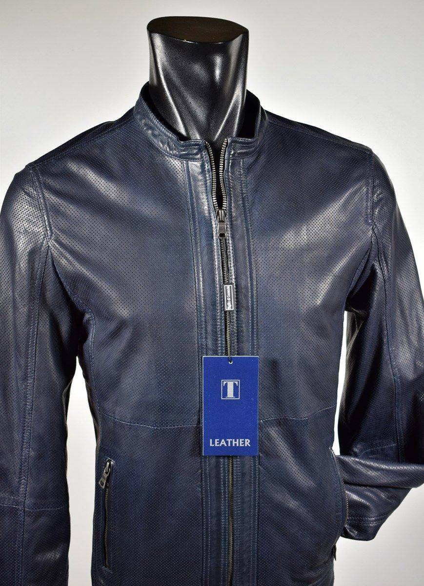 Talenti Giubbino Corto Talenti In Pelle Traforata Blu Slim Fit