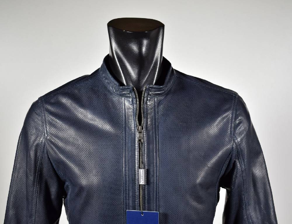 Talenti Giubbino Corto Talenti In Pelle Traforata Blu Slim Fit