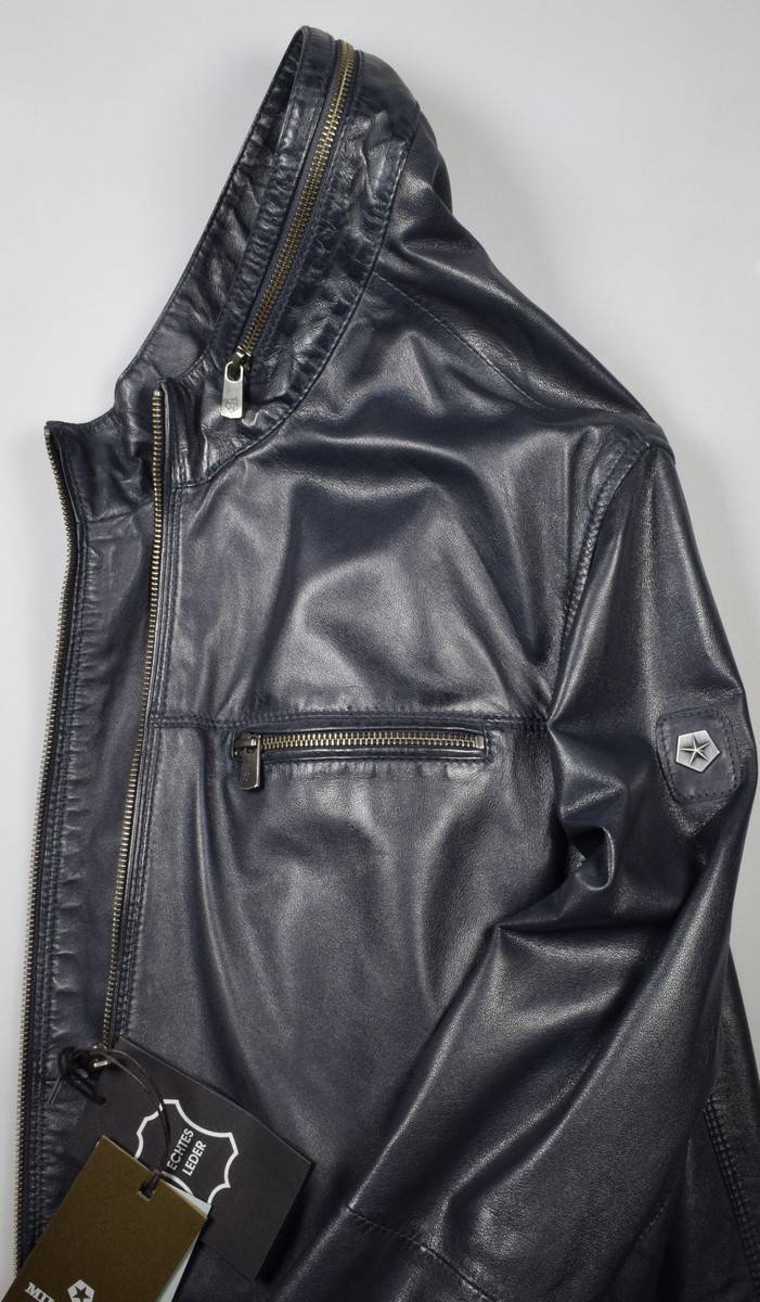 Milestone Giubbino In Pelle Blu A Fondo Dritto Milestone