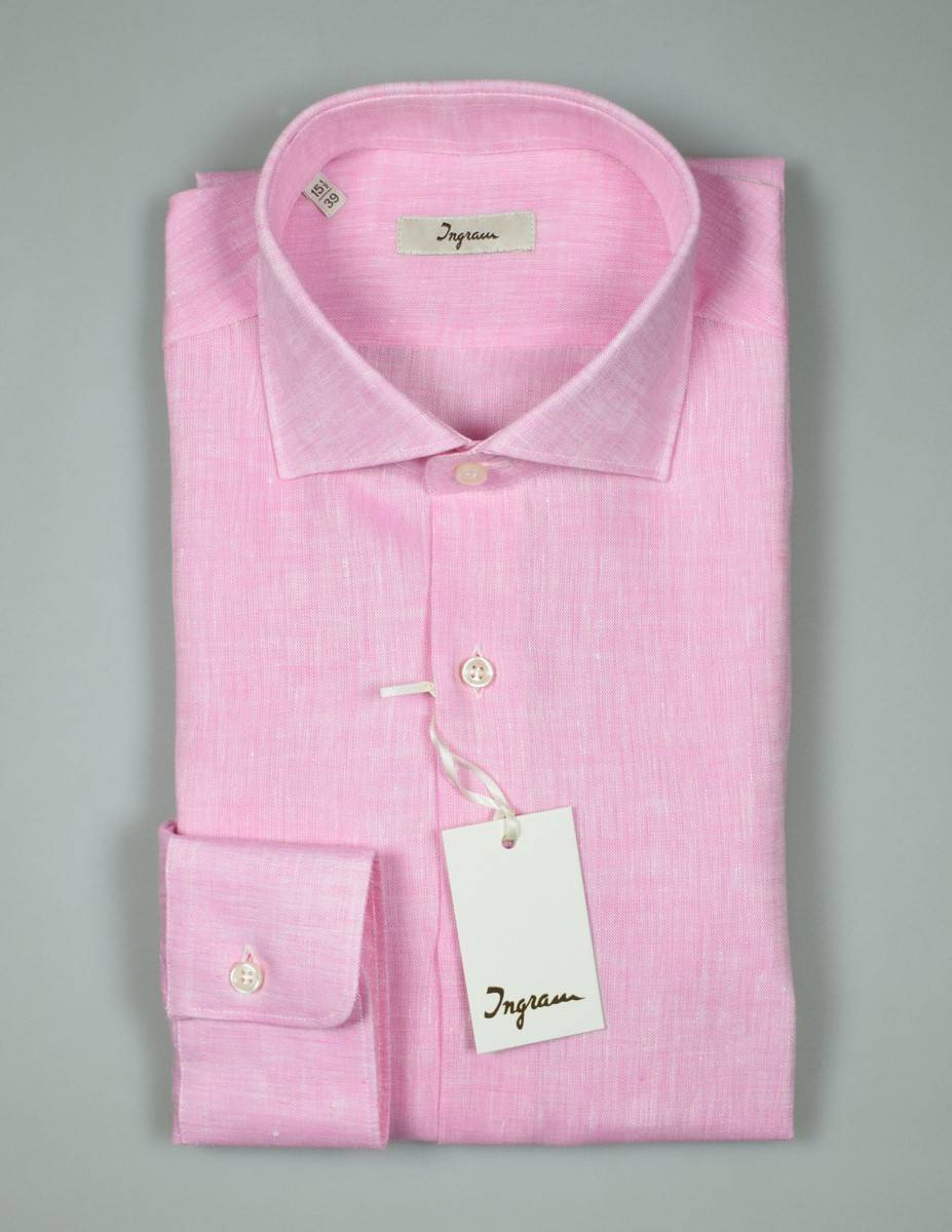 Ingram Camicia Ingram Rosa In Puro Lino Slim Fit