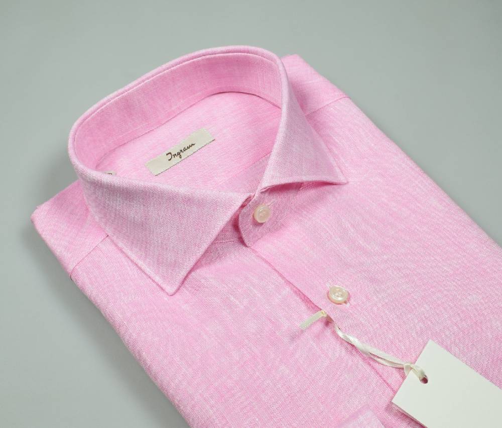 Ingram Camicia ingram rosa in puro lino slim fit