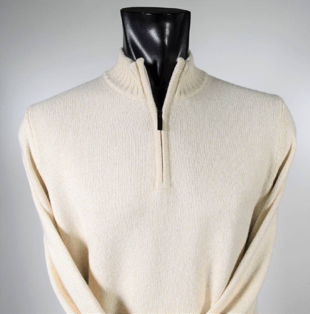 Cavalieri Milano Lupetto Beige Con Zip Lana Cashmere E Seta Classic Fit