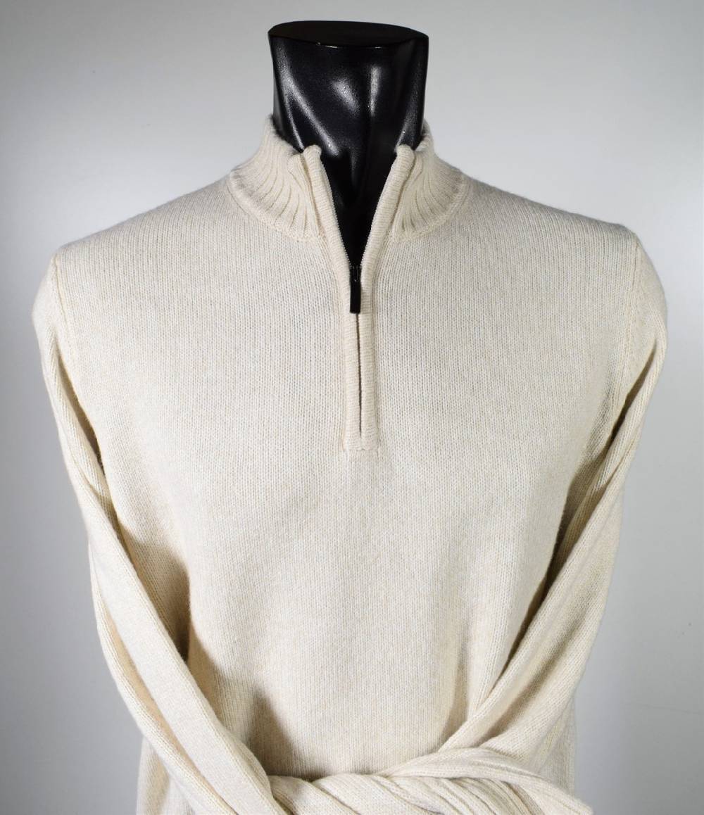 Cavalieri Milano Lupetto Beige Con Zip Lana Cashmere E Seta Classic Fit