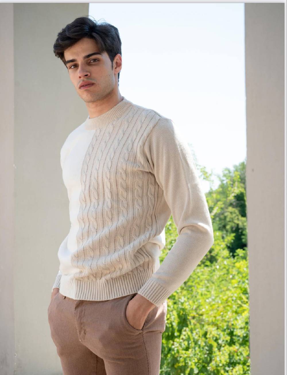 Manuel Garcia Lupetto beige e panna slim fit manuel garcia