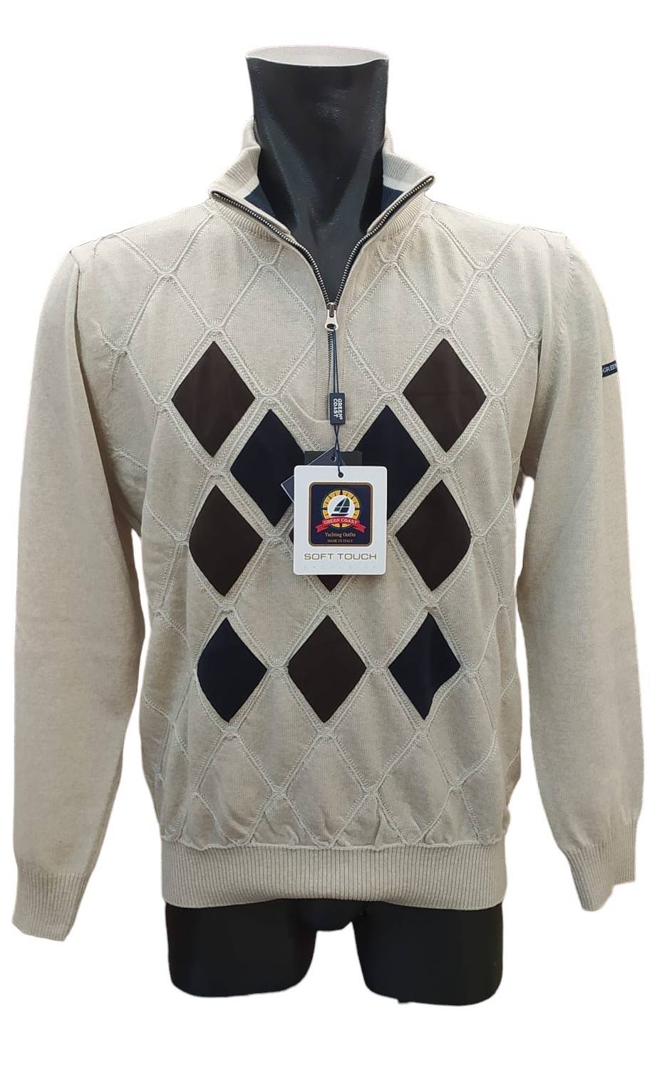 Green Coast Maglia A Lupetto Con Zip A Rombi In Lana Merinos Zegna Baruffa