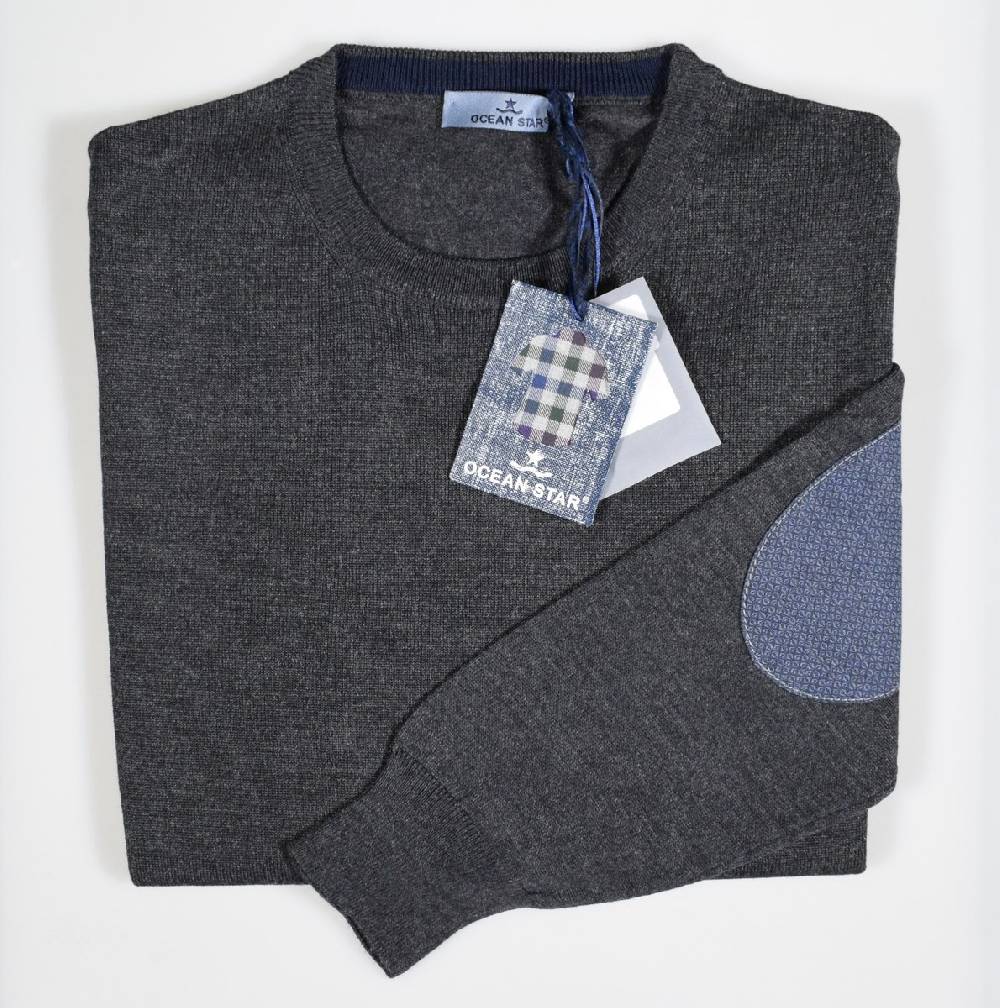 Ocean Star Maglia Giro Collo Con Toppe Ocean Star Pettinato Di Lana Regular Fit
