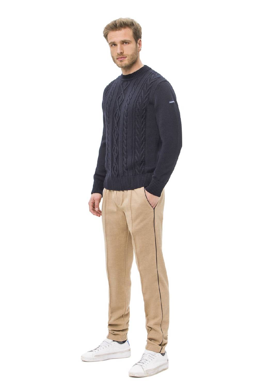 Green Coast Maglione Girocollo Blu A Trecce Green Coast Modern Fit