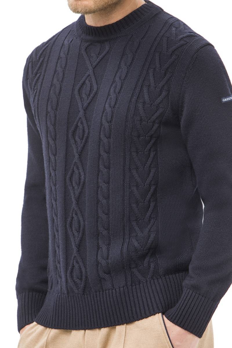 Green Coast Maglione girocollo blu a trecce green coast modern fit