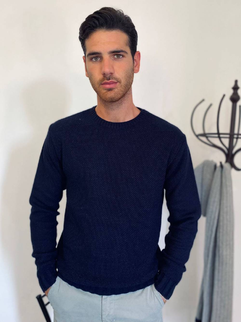 Manuel Garcia Maglione Girocollo Manuel Garcia Blu Misto Lana