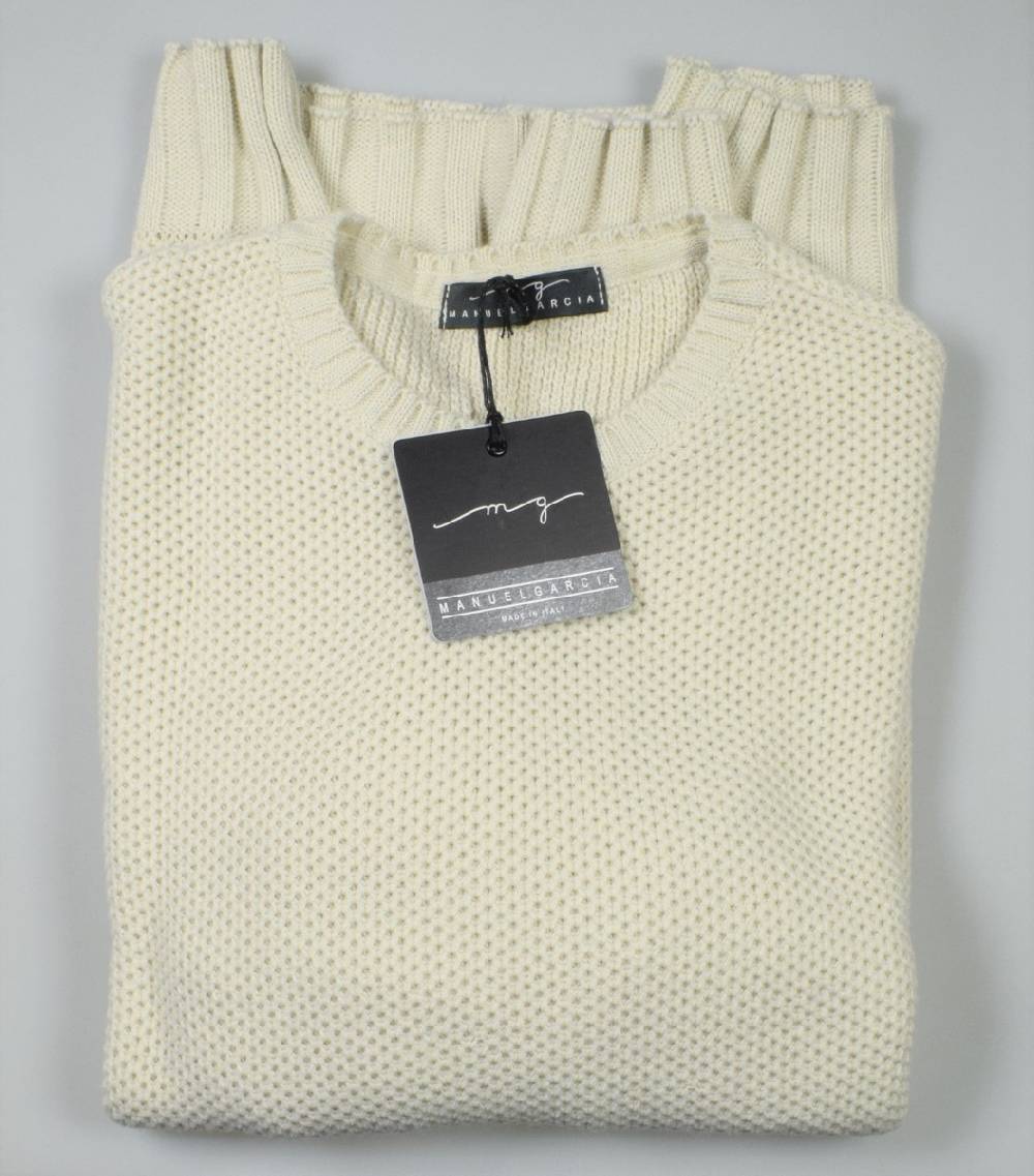 Manuel Garcia Maglione Girocollo Manuel Garcia Ecru Misto Lana