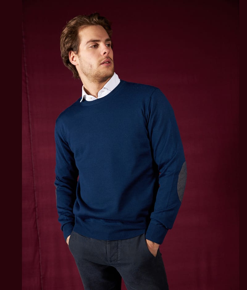 Ocean Star Maglione Ocean Star Girocollo Con Toppe Misto Lana Merino Pettinata