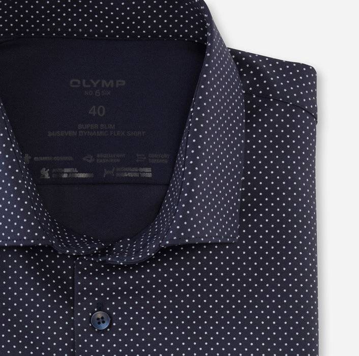 Olymp Camicia Blu A Pois In Jersey Super Slim Fit