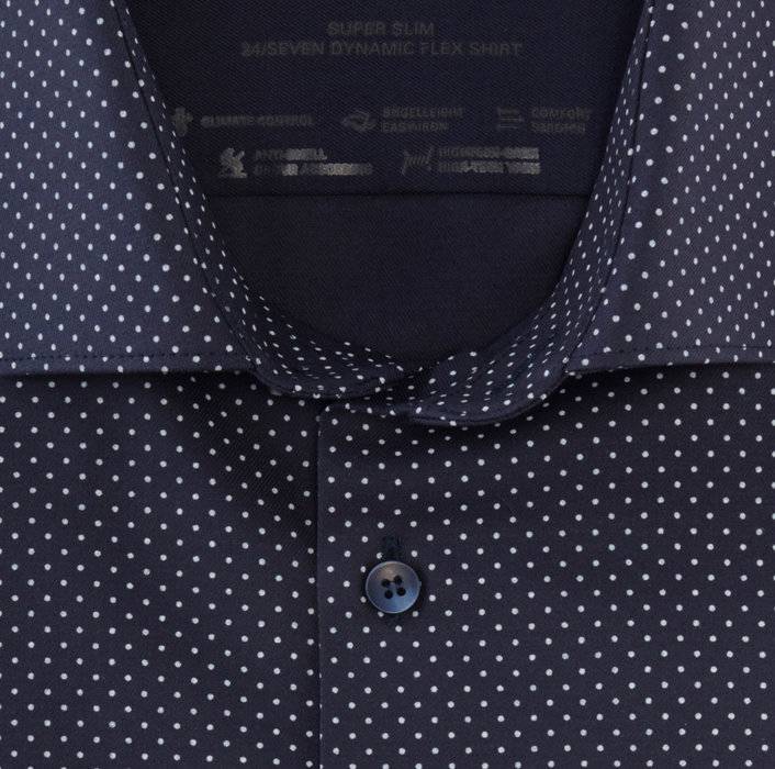 Olymp Camicia Blu A Pois In Jersey Super Slim Fit