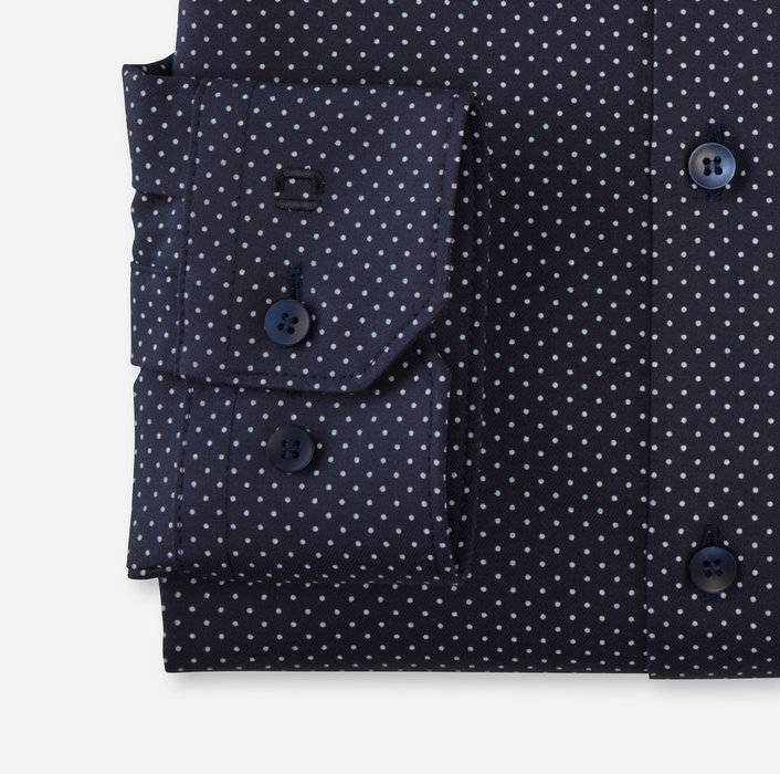 Olymp Camicia Blu A Pois In Jersey Super Slim Fit
