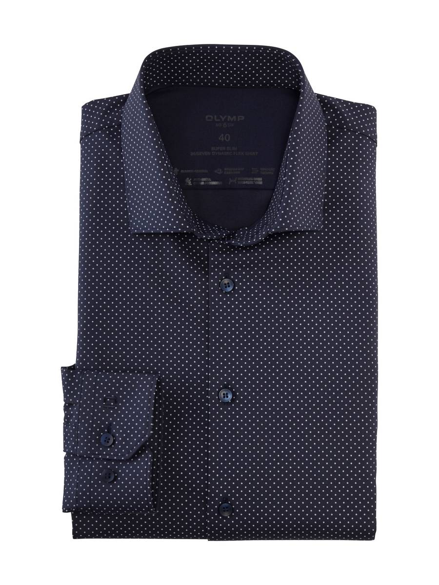 Olymp Camicia blu a pois in jersey super slim fit