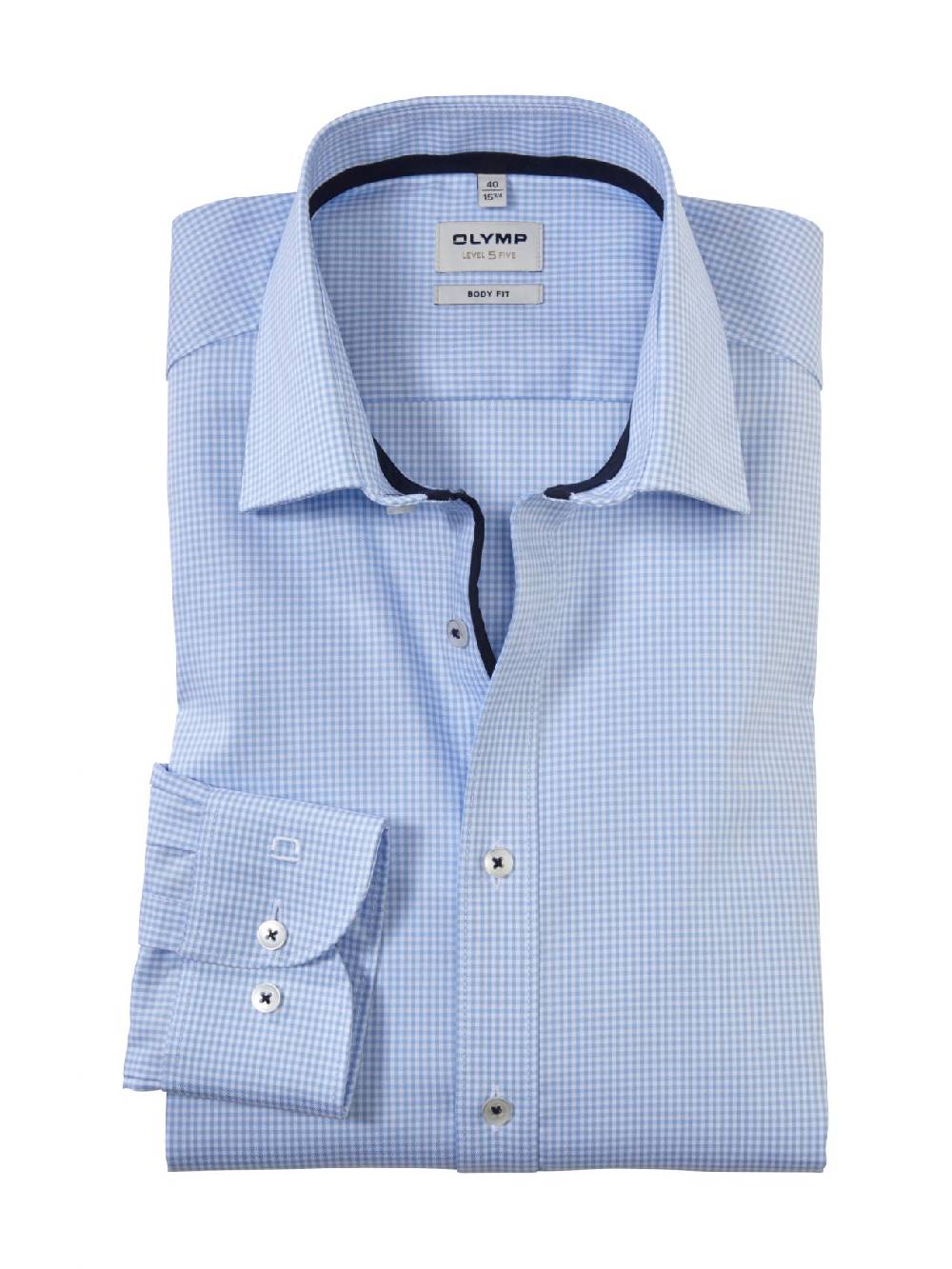 Olymp Camicia olymp slim fit celeste a quadretti