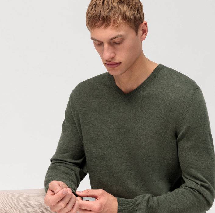 Olymp Pullover Scollo A V Verde Olymp Regular Fit
