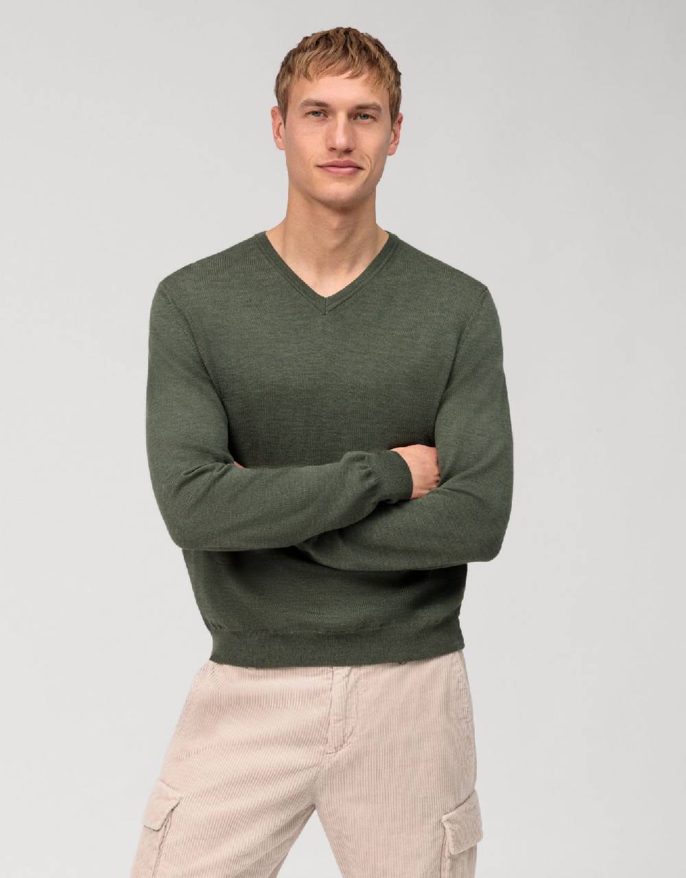 Olymp Pullover scollo a v verde olymp regular fit