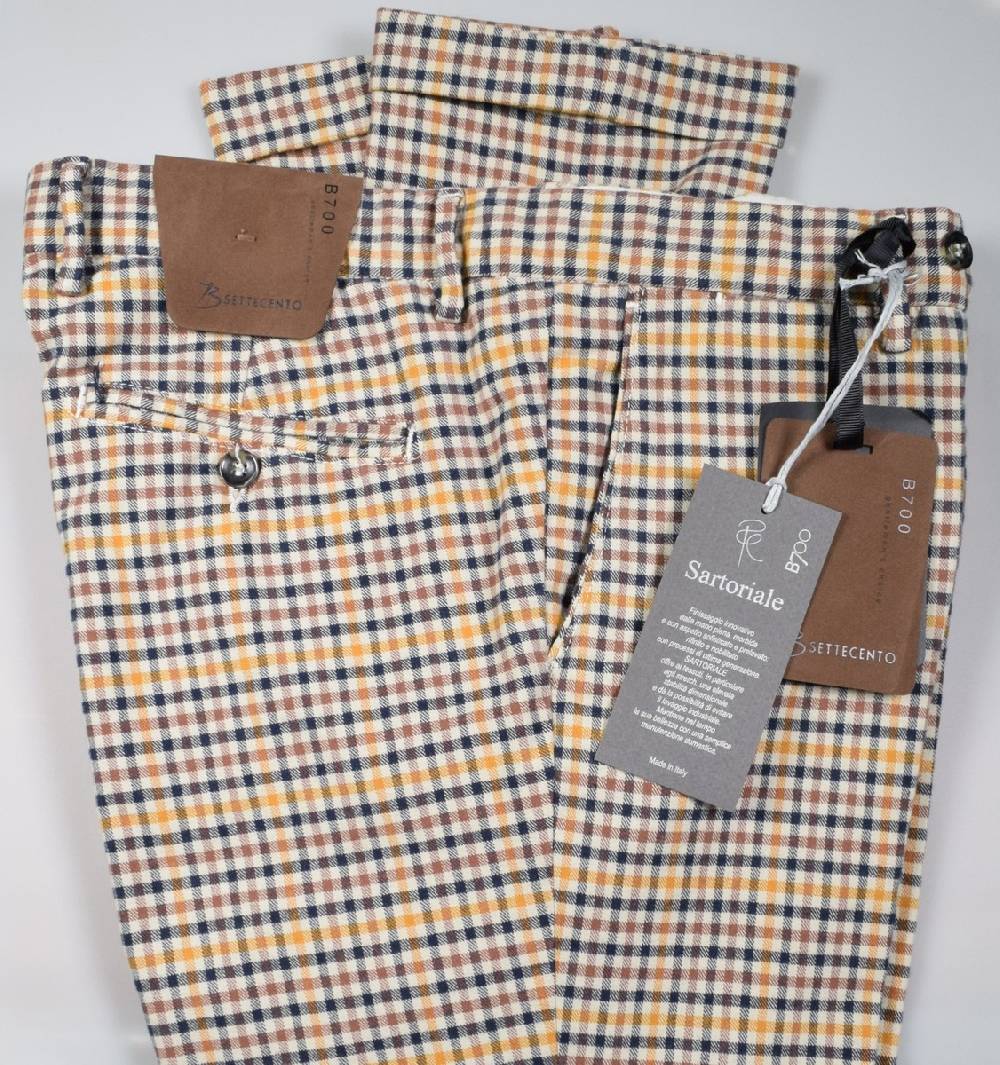 B Settecento Pantalone A Quadretti Bsettecento Cotone Stretch Slim Fit