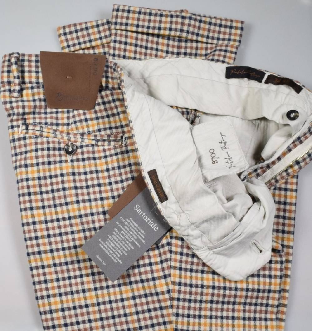 B Settecento Pantalone A Quadretti Bsettecento Cotone Stretch Slim Fit