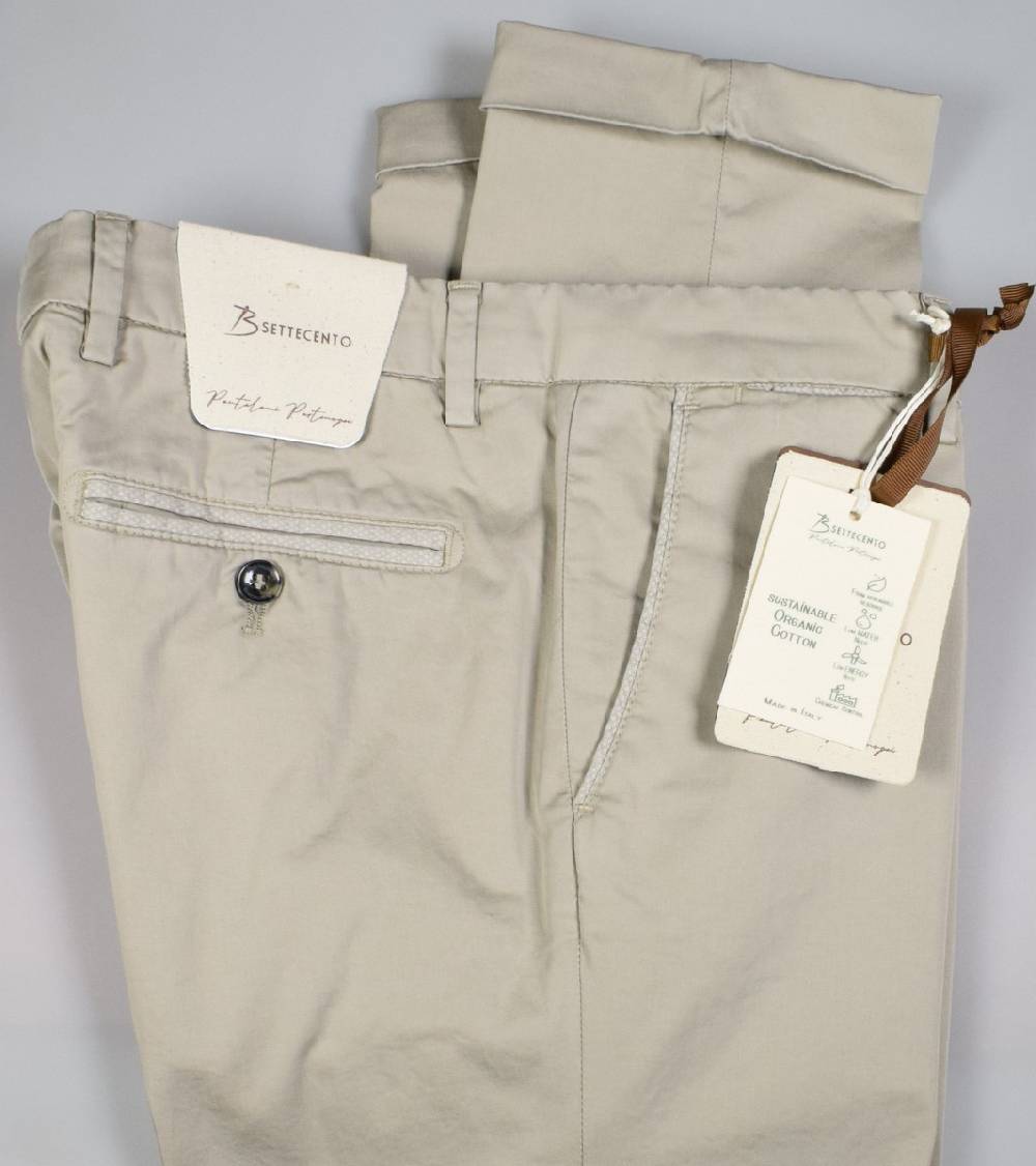 B Settecento Pantalone Beige B700 In Cotone Raso Stretch Slim Fit